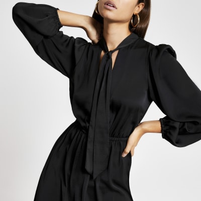 river island black satin dress