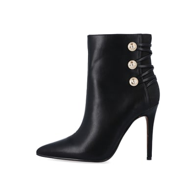 Black tied up heeled boots | River Island