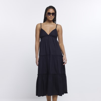 Black tiered cami beach midi dress