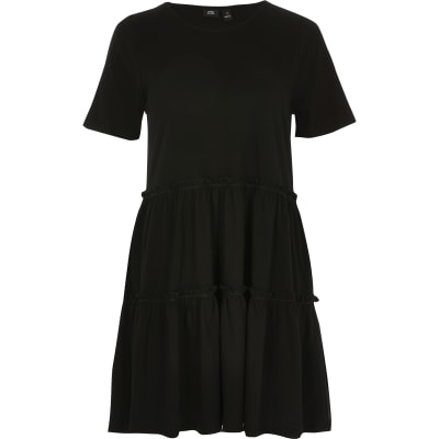 black tiered mini dress