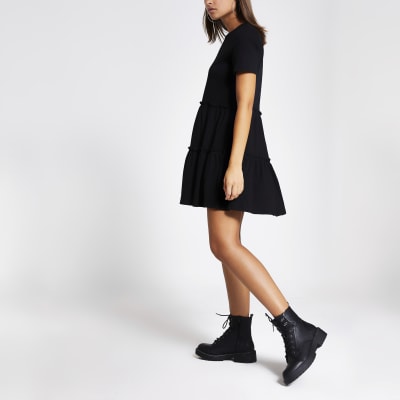 black tiered smock dress