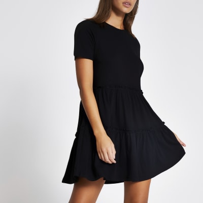 river island black tiered playsuit