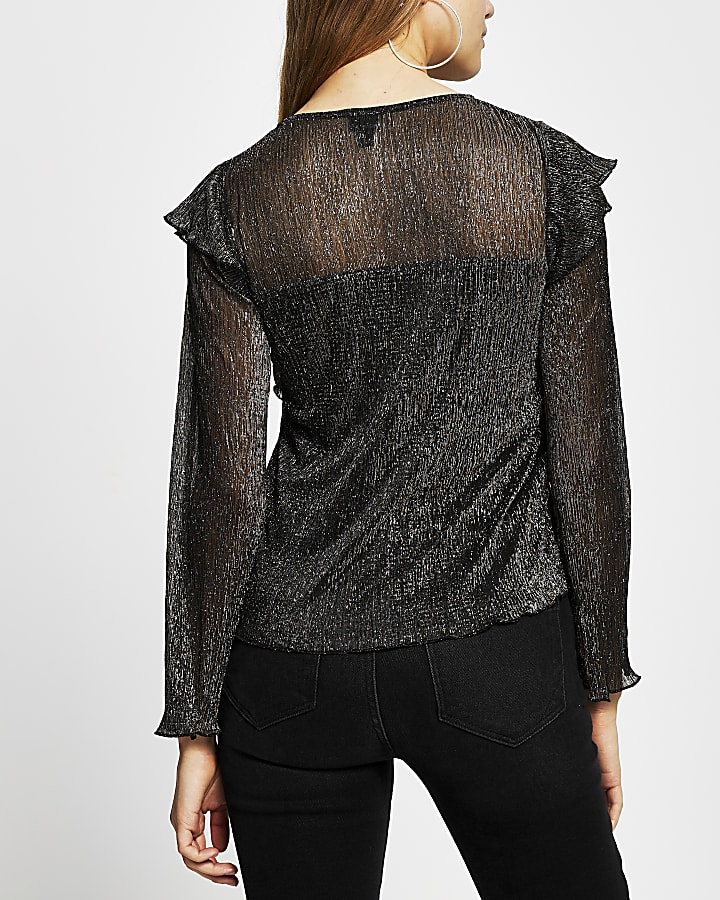 Black Tiered Plisse Layered Top