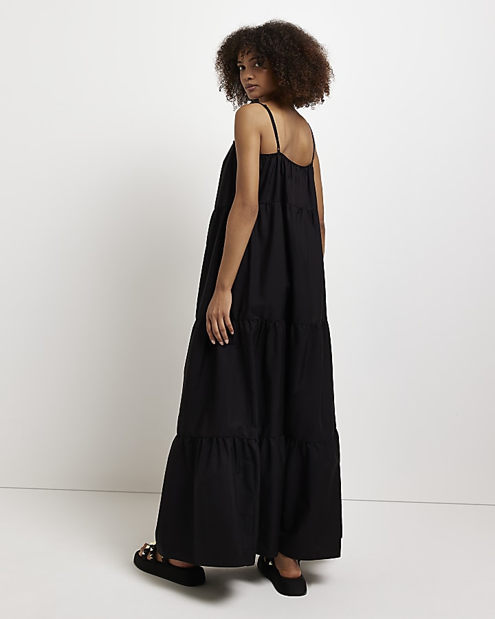 Black tiered slip maxi dress