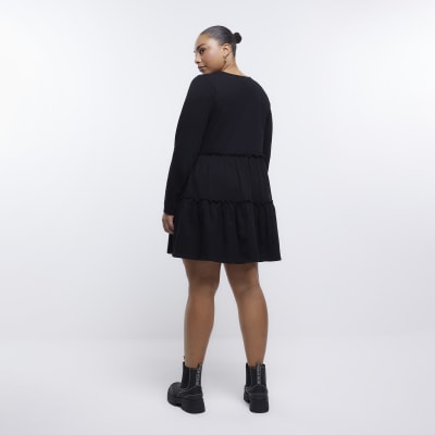 Black tiered t-shirt smock mini dress