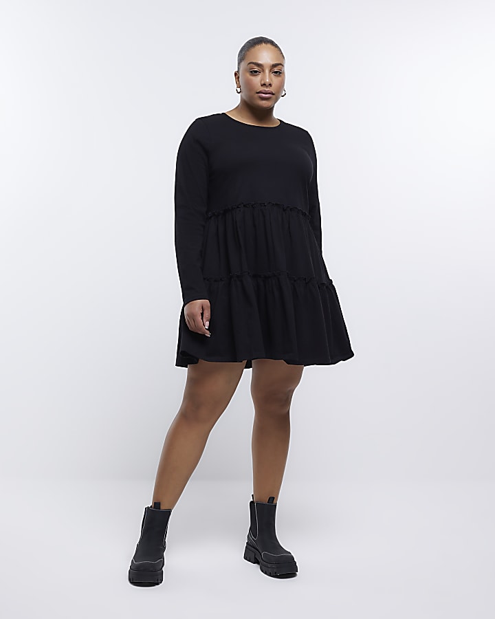 Black tiered t-shirt smock mini dress