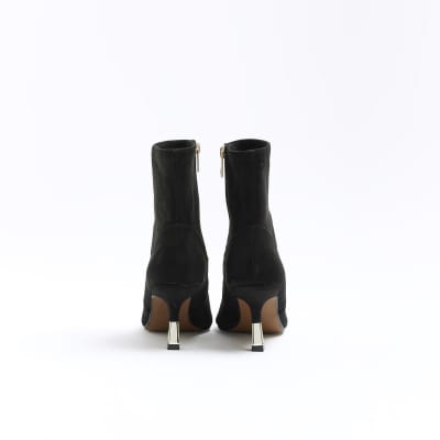 Black toe cap heeled ankle boots River Island