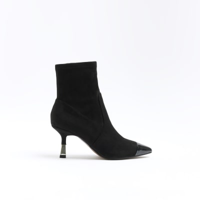 Black toe cap heeled ankle boots | River Island