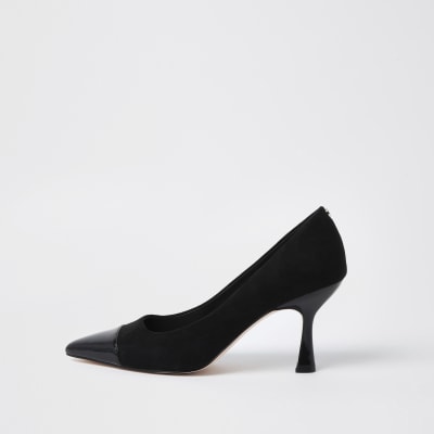 Black toe cap mid court heels | River Island