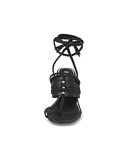 360 degree animation of product Black toe loop plaited lace-up ankle heels frame-21