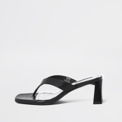 river island black block heel sandals