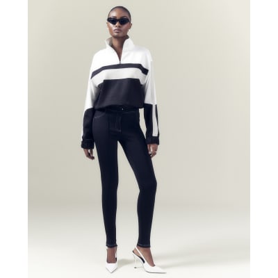 Black Top Stitch Skinny Trousers