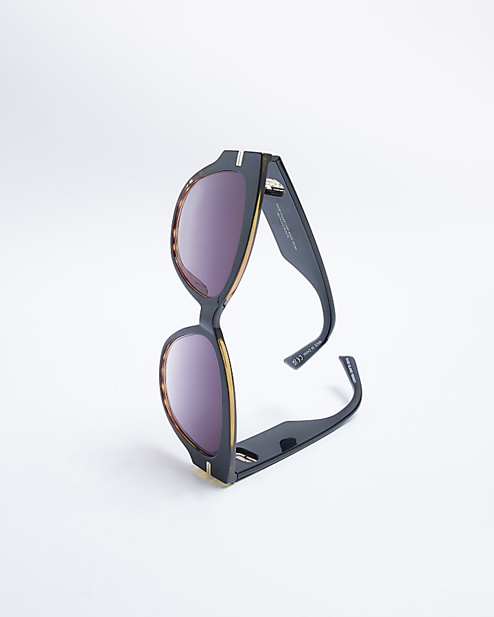 Black tortoise print round sunglasses