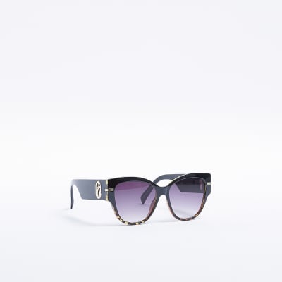 Black tortoise print round sunglasses