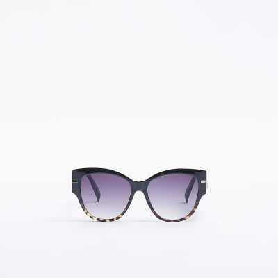 Black tortoise print round sunglasses River Island