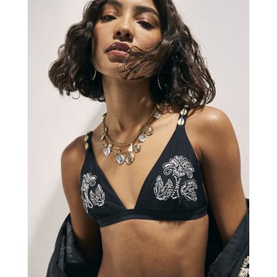 Black Triangle Shell Bikini Top