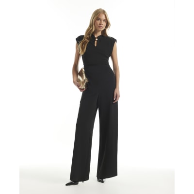 Trim Detail Shoulder Pad Jumpsuit