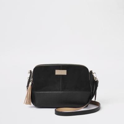 river island black triple compartment cross body bag