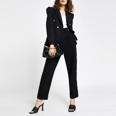 Black tuck waist gold button blazer