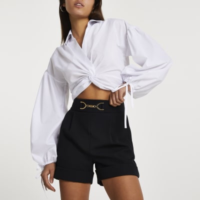 Black turn up hem shorts