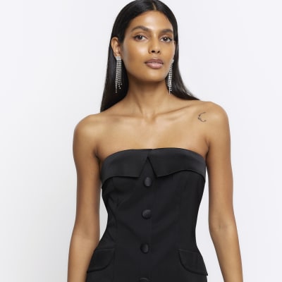 Black tux bandeau mini dress River Island
