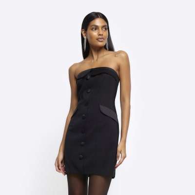 River Island Womens Black Tux Bandeau Mini Dress