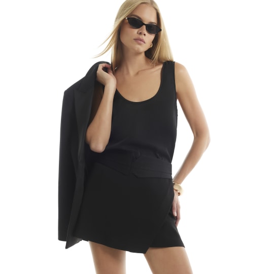 River Island Black Tux Detail Wrap Front Skort