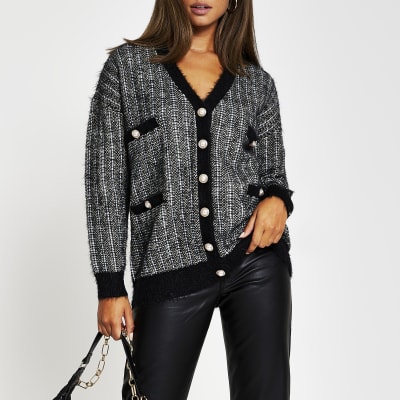black and white check cardigan
