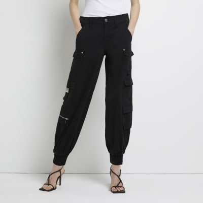 Black twill cargo trousers | River Island