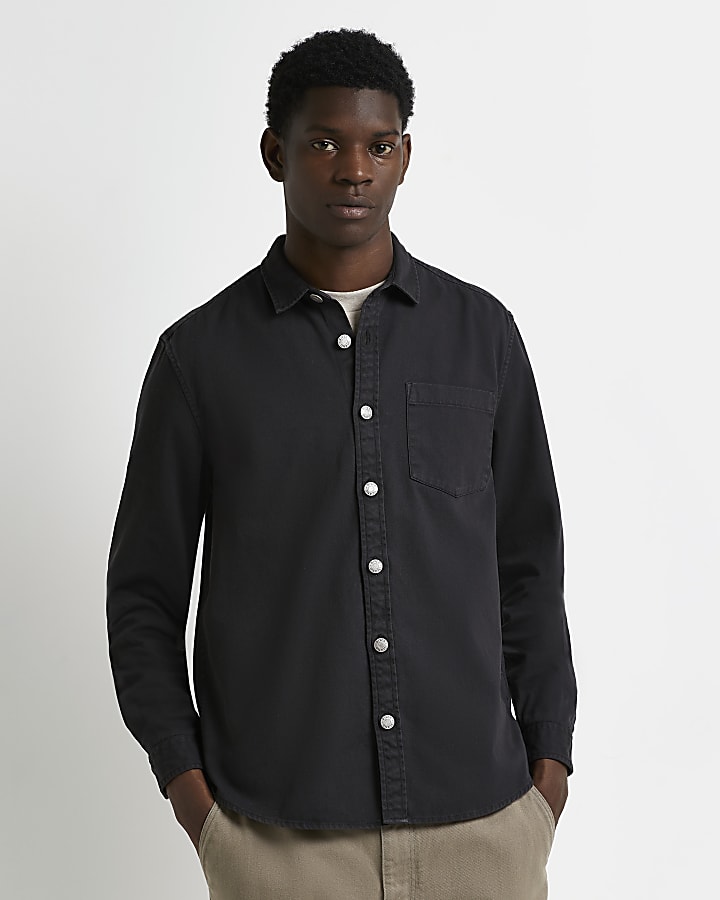 Black twill regular fit overshirt