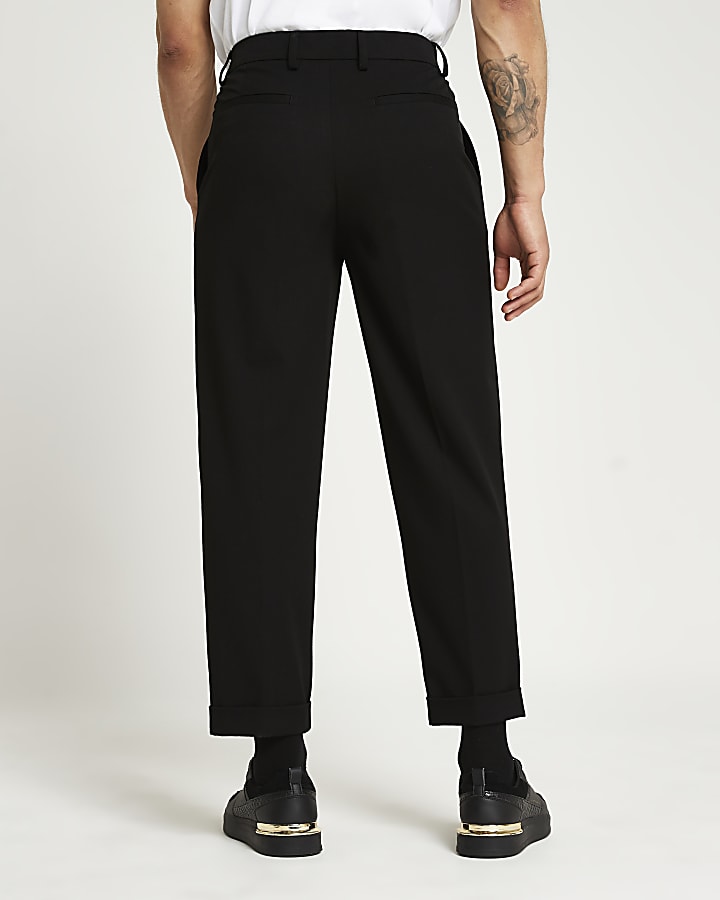 Black twill tapered fit trousers