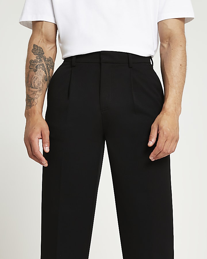 Black twill tapered fit trousers