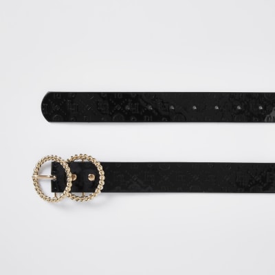 Black Twist double ring embossed belt