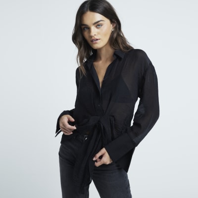 River Island Womens Black Twist Front Button Up Shirt