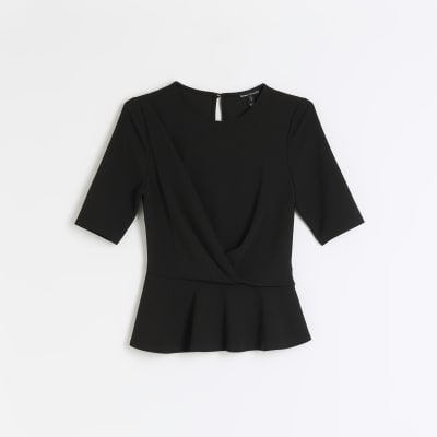 Summer つぶせ Tweed Peplum Top black