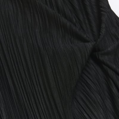 Black twist plisse midi dress | River Island