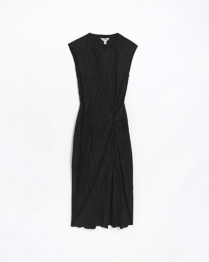 Black twist plisse midi dress