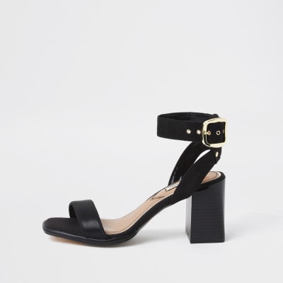 river island black block heel sandals