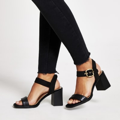 black heeled block sandals