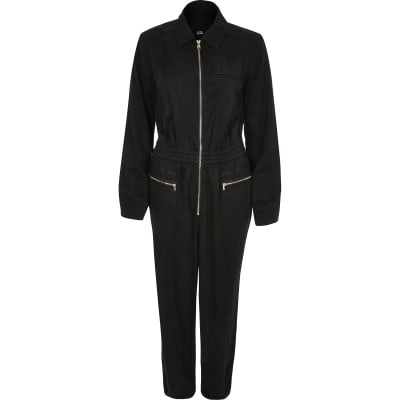 river island black boiler suit