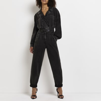 Black utility jumpsuit River Island