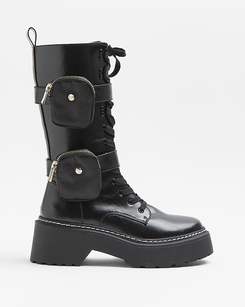 Black utility knee high boots