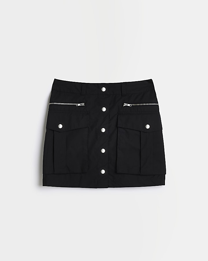 Black utility mini skirt