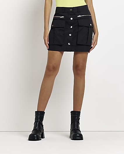 Black utility mini skirt