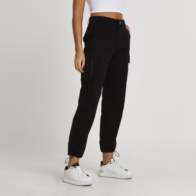 Black utility zip twill trouser