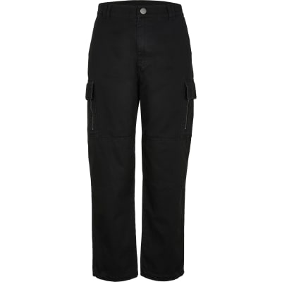 Black utility zip twill trouser