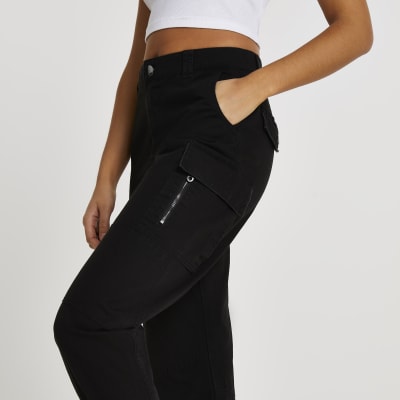 Black utility zip twill trouser