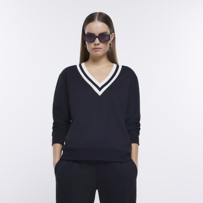 Black v-neck sweatshirt | River Island