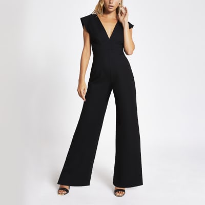 black wide leg jumpsuit with sleeves