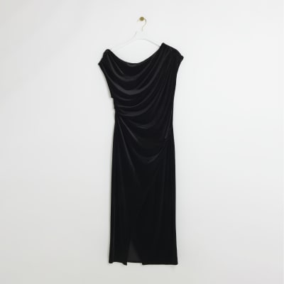 black velvet asymmetric bodycon midi dress Backless Cowl Neck Sleeveless Cami Dress Hot Pink / XL main image 0